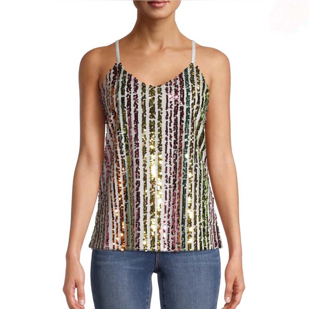 No Boundaries Juniors' Bar Back Sequin Striped Cami Multicolor Size Medium